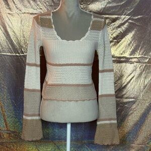 Hollister Striped Cream and Brown Women's Sweater